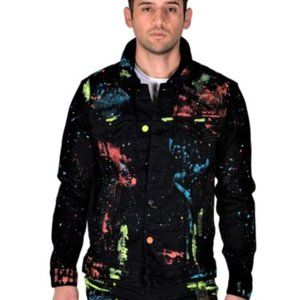 Smoke Rise Men's Urban Streetwear Neon Paint Splatter Jacket Black Y2K 90s 6XL